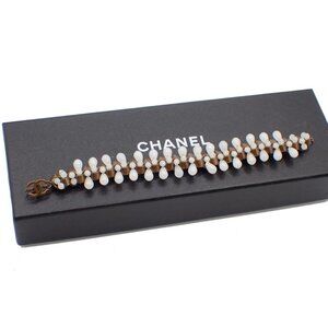 CHANEL CC Logo Imitation Pearl Chain Bracelet Bangle